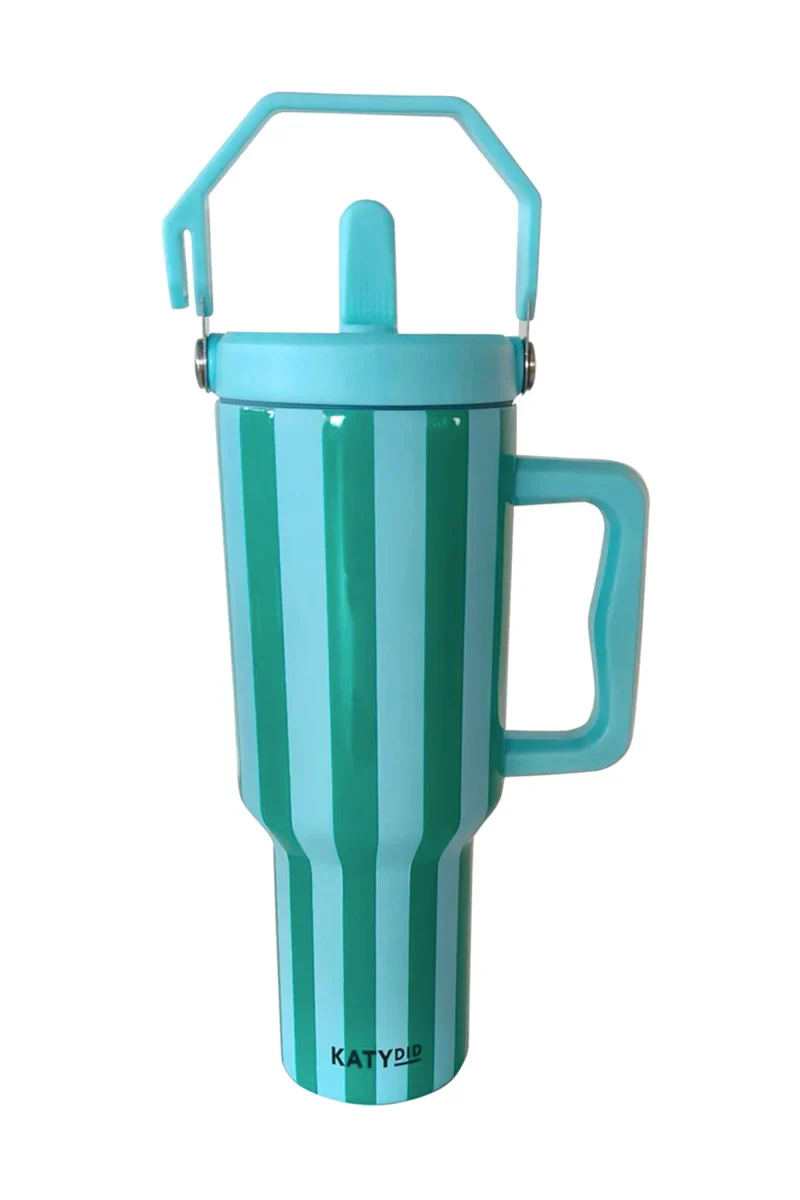 Aqua and Green Striped Cabana Stainless Steel Tumbler - Image 3