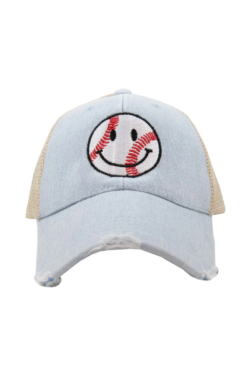 Baseball Happy Face Women's Trucker Hat - Image 4