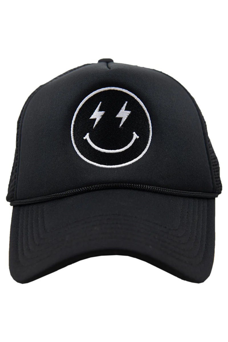 Black Lightning Happy Face Foam Trucker Hat - Image 4