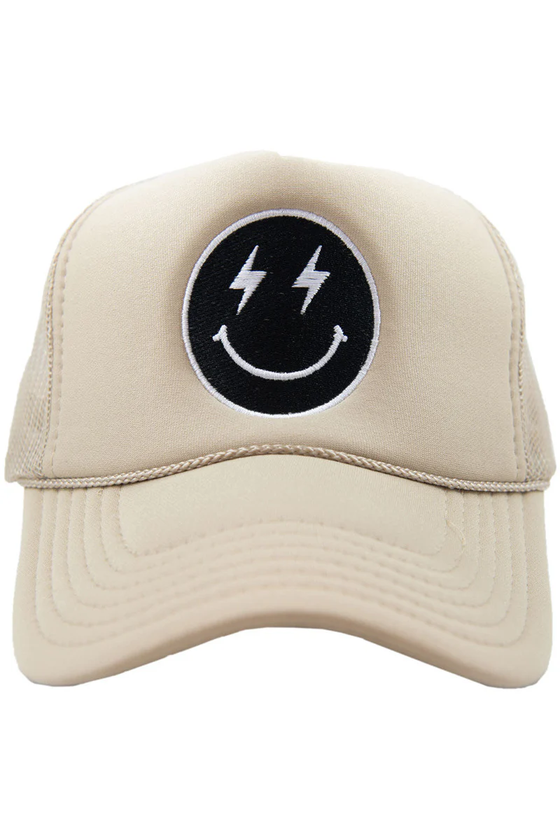Black Lightning Happy Face Foam Trucker Hat - Image 5