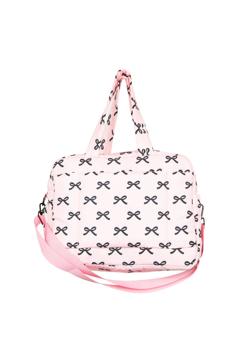 Black & Pink Mini Bows Duffel Weekender w/ Pass-Thru Slip - Image 3