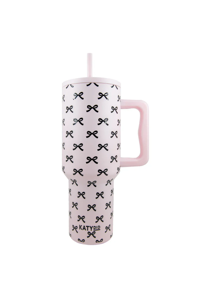 Black & Pink Mini Coquette Bows 38 Oz Tumbler w/ Handle - Image 3