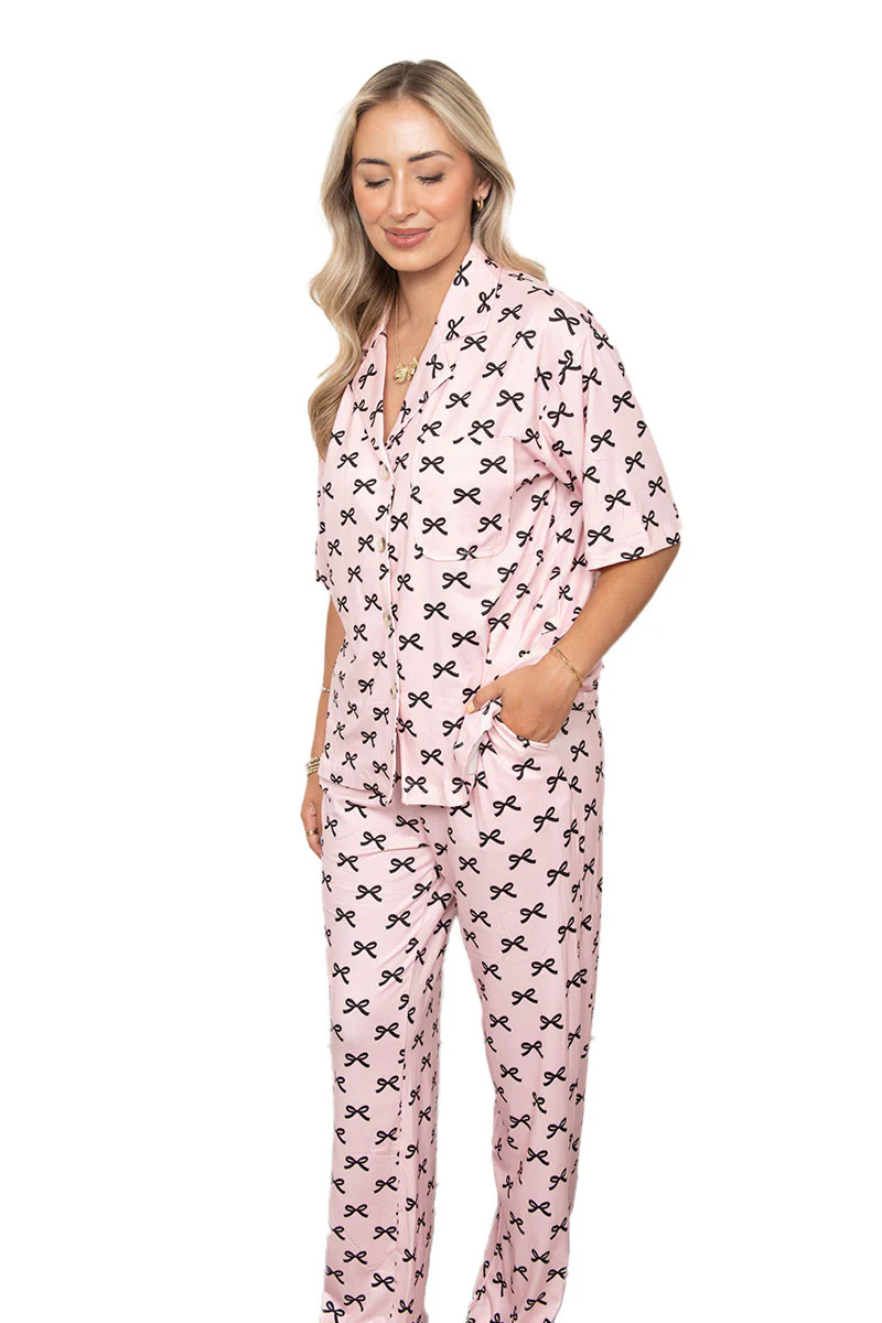 Black & Pink Mini Coquette Bows Matching Pajama Pants Set - Image 3