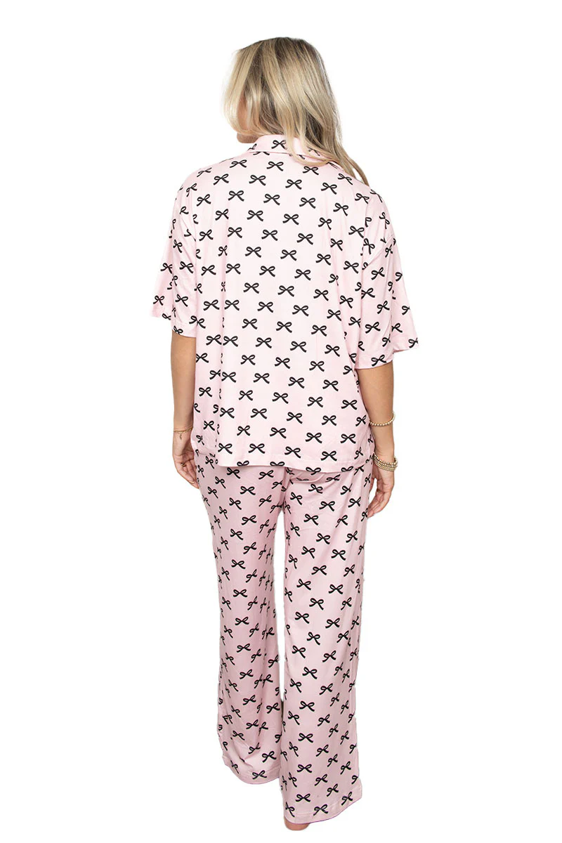 Black & Pink Mini Coquette Bows Matching Pajama Pants Set - Image 7
