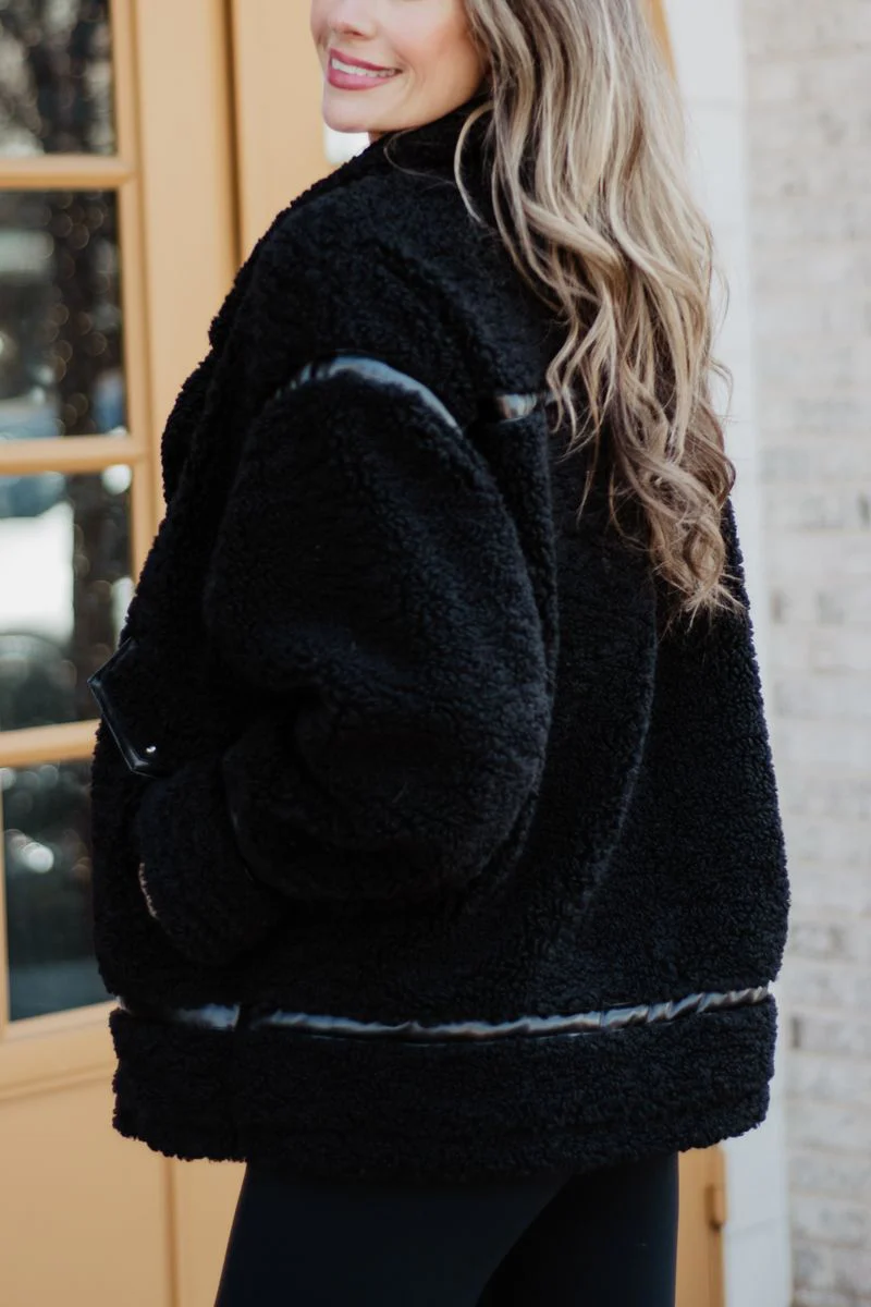 Black Sherpa Teddy Jacket Women's - Image 3