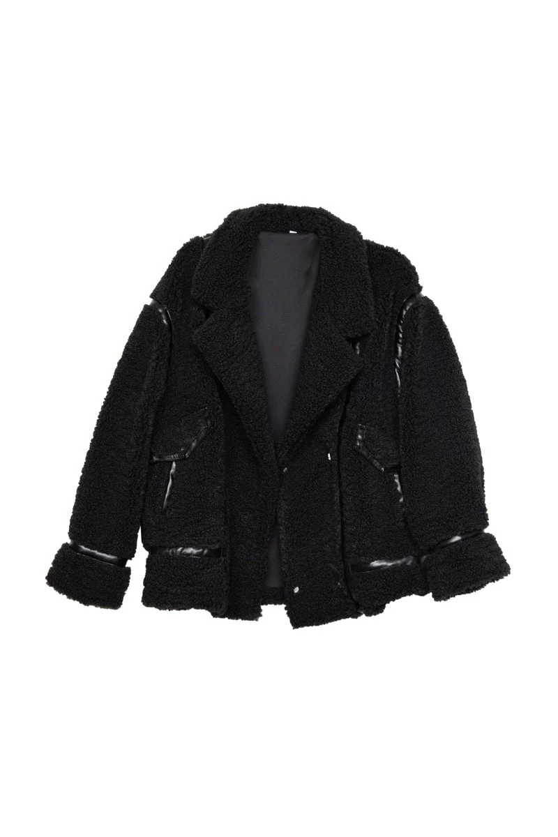 Black Sherpa Teddy Jacket Women's - Image 5