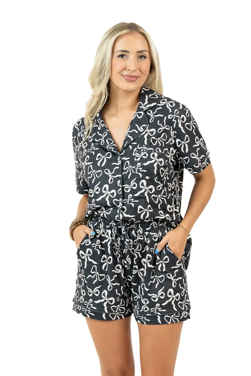 Black Shorts Set Bow Pajamas - Image 4