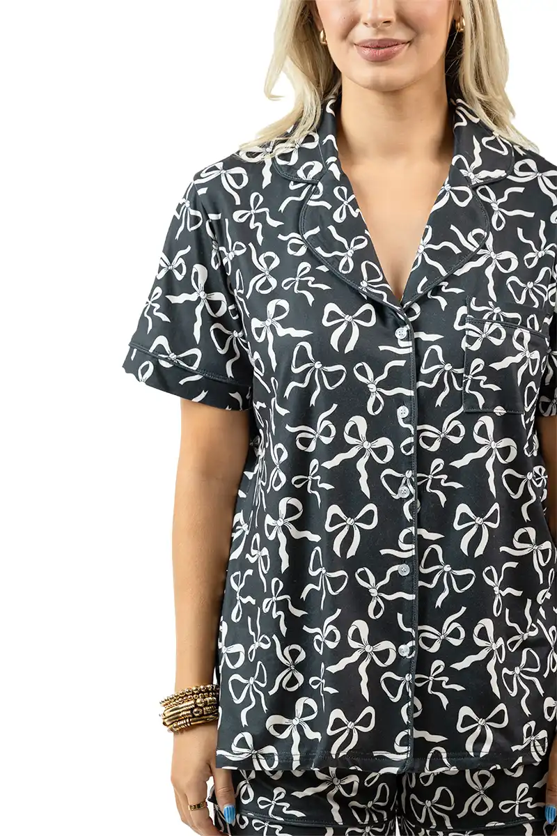 Black Shorts Set Bow Pajamas - Image 6