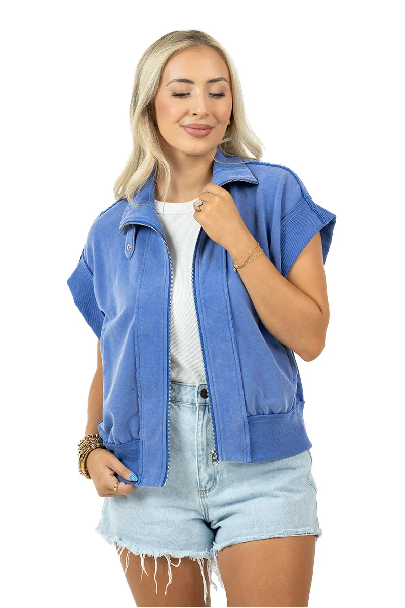 Blue Garment Washed Utility Vest - Image 4