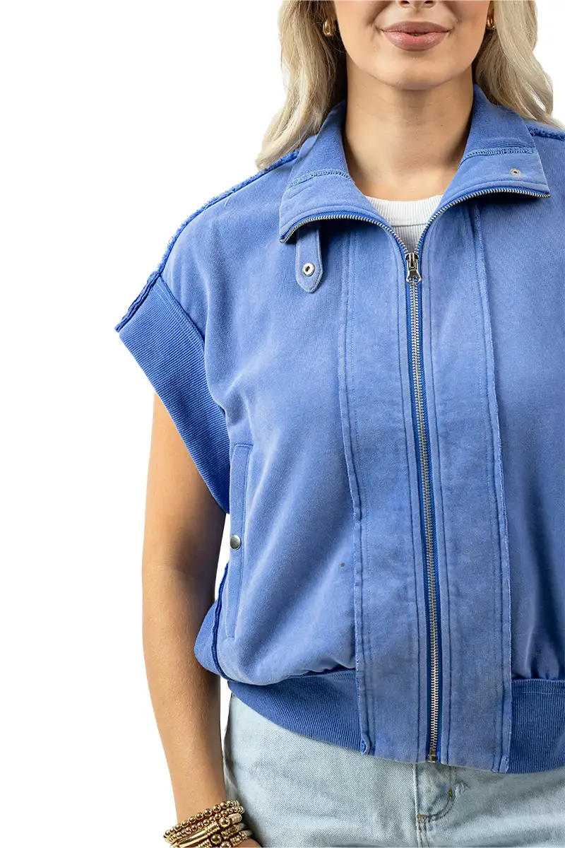 Blue Garment Washed Utility Vest - Image 6