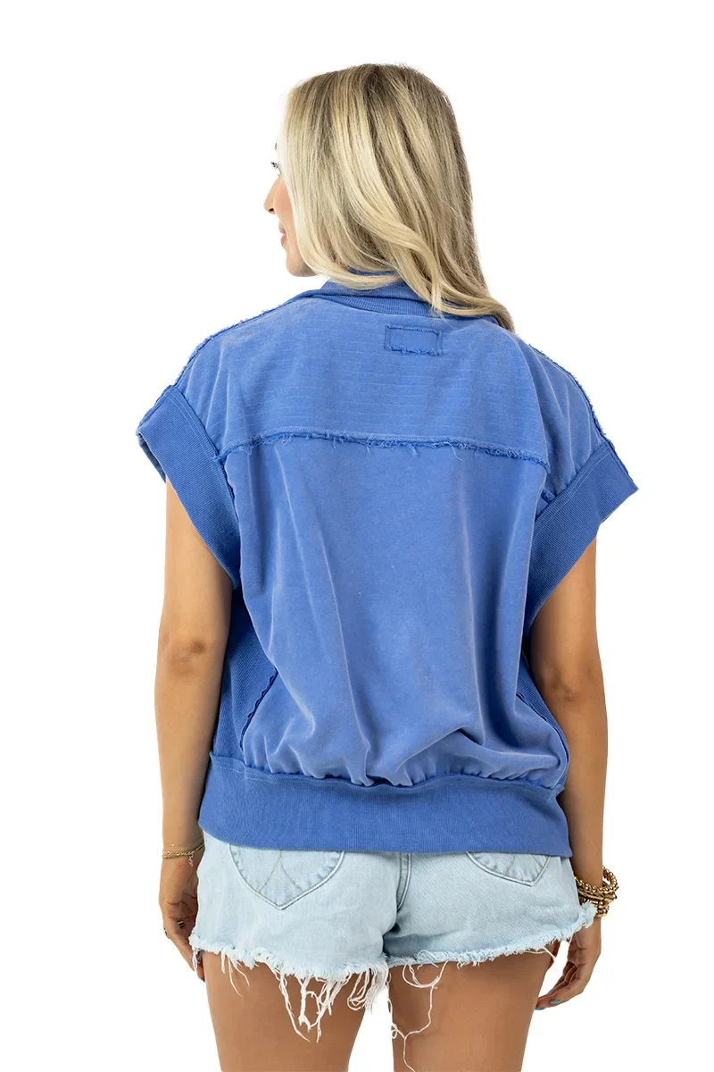 Blue Garment Washed Utility Vest - Image 7