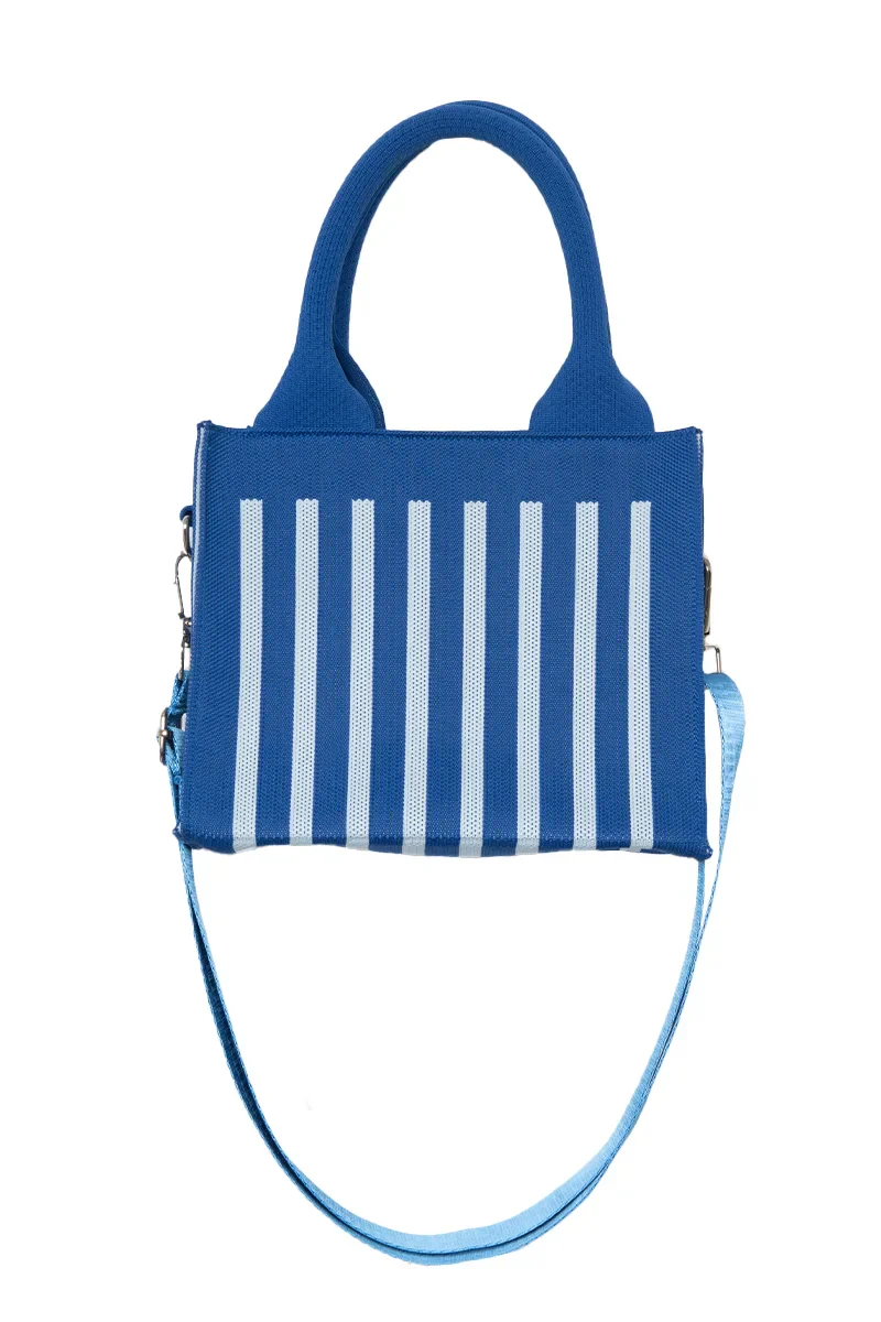 Blue Striped Mini Tote Handbag - Image 2