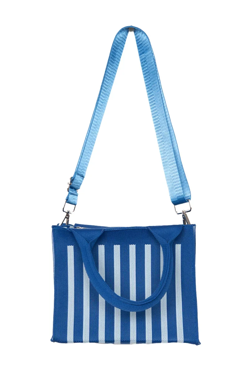 Blue Striped Mini Tote Handbag - Image 3