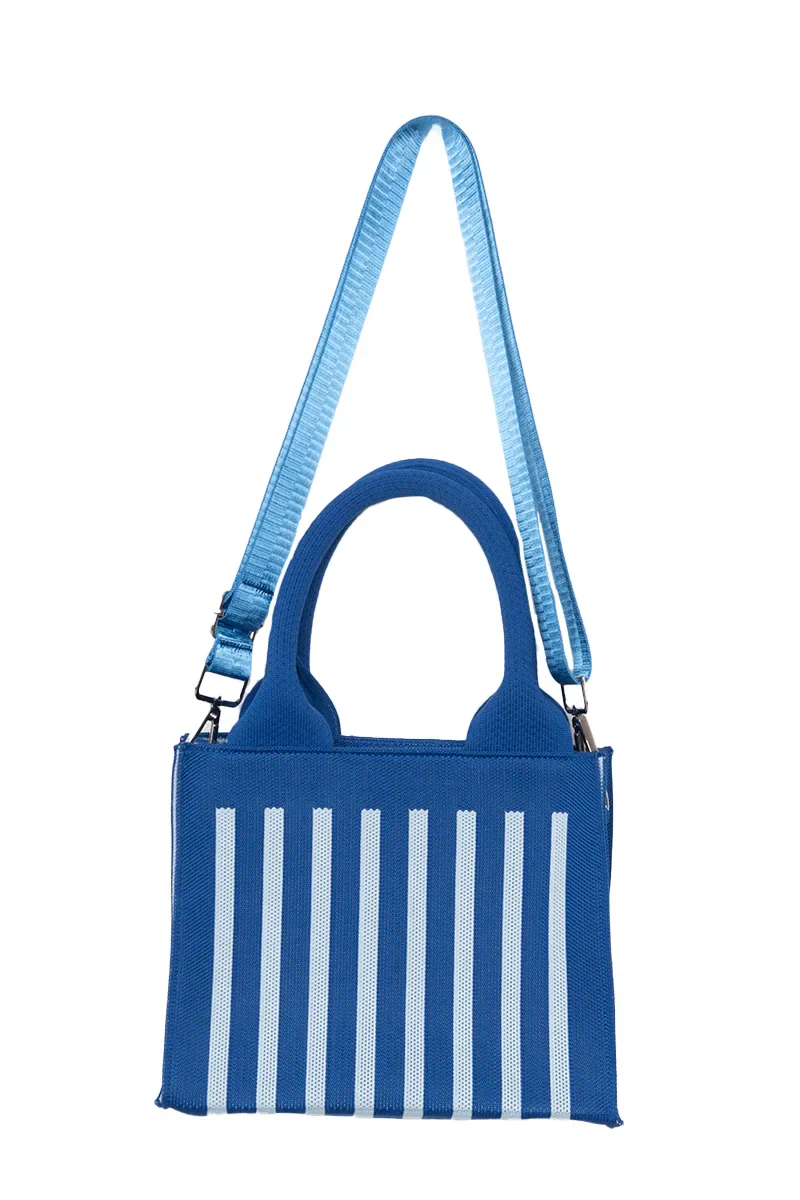 Blue Striped Mini Tote Handbag - Image 4