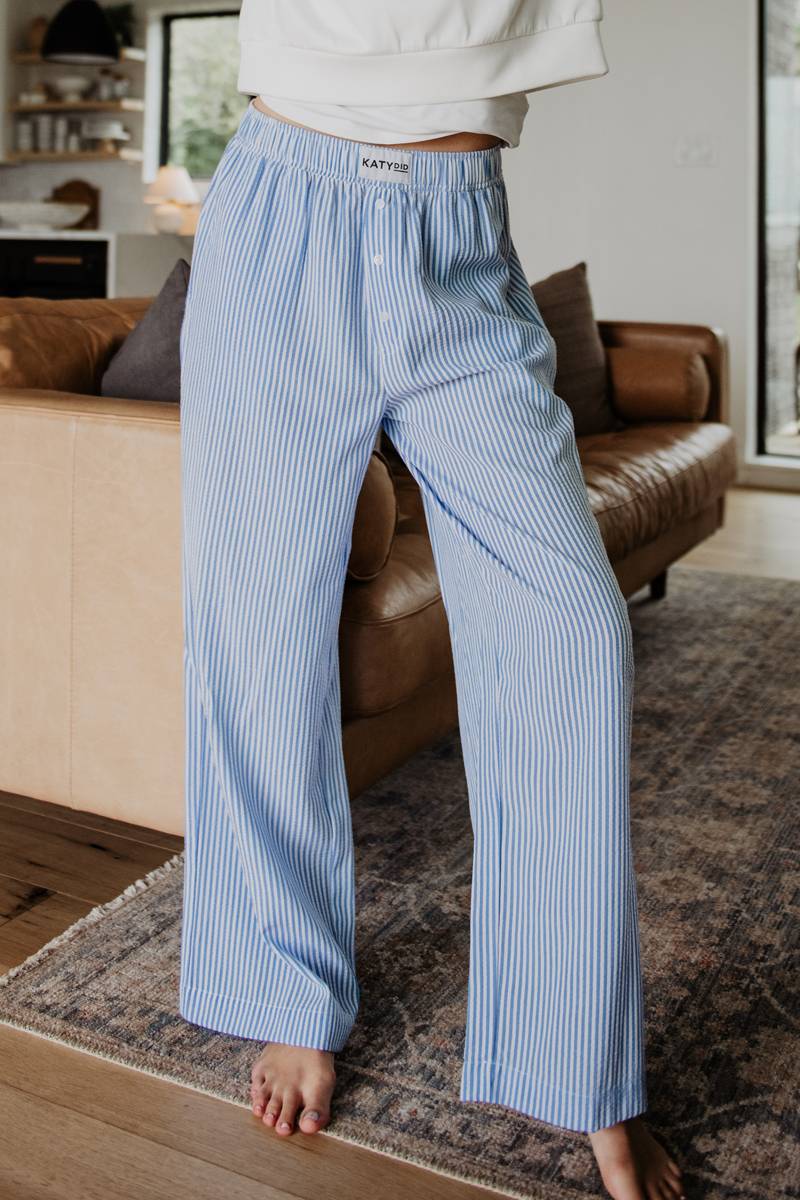 Blue Striped Women's Boxer Pants - Image 3