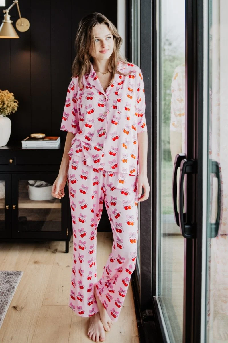 Cherry Bow Repeat Pajama Pants Set - Image 3