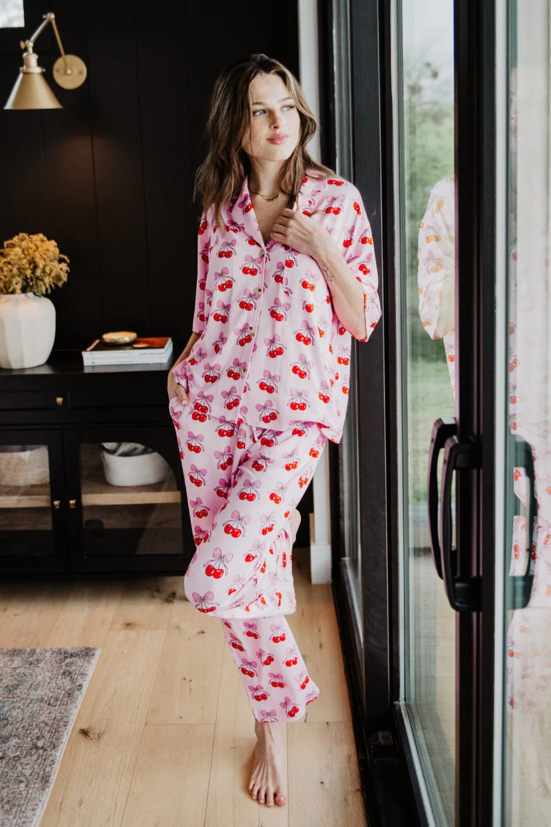 Cherry Bow Repeat Pajama Pants Set - Image 4