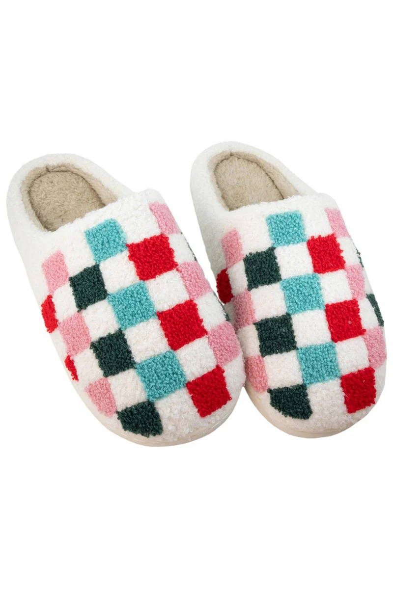 Christmas Multicolored Checkered Slippers - Image 4
