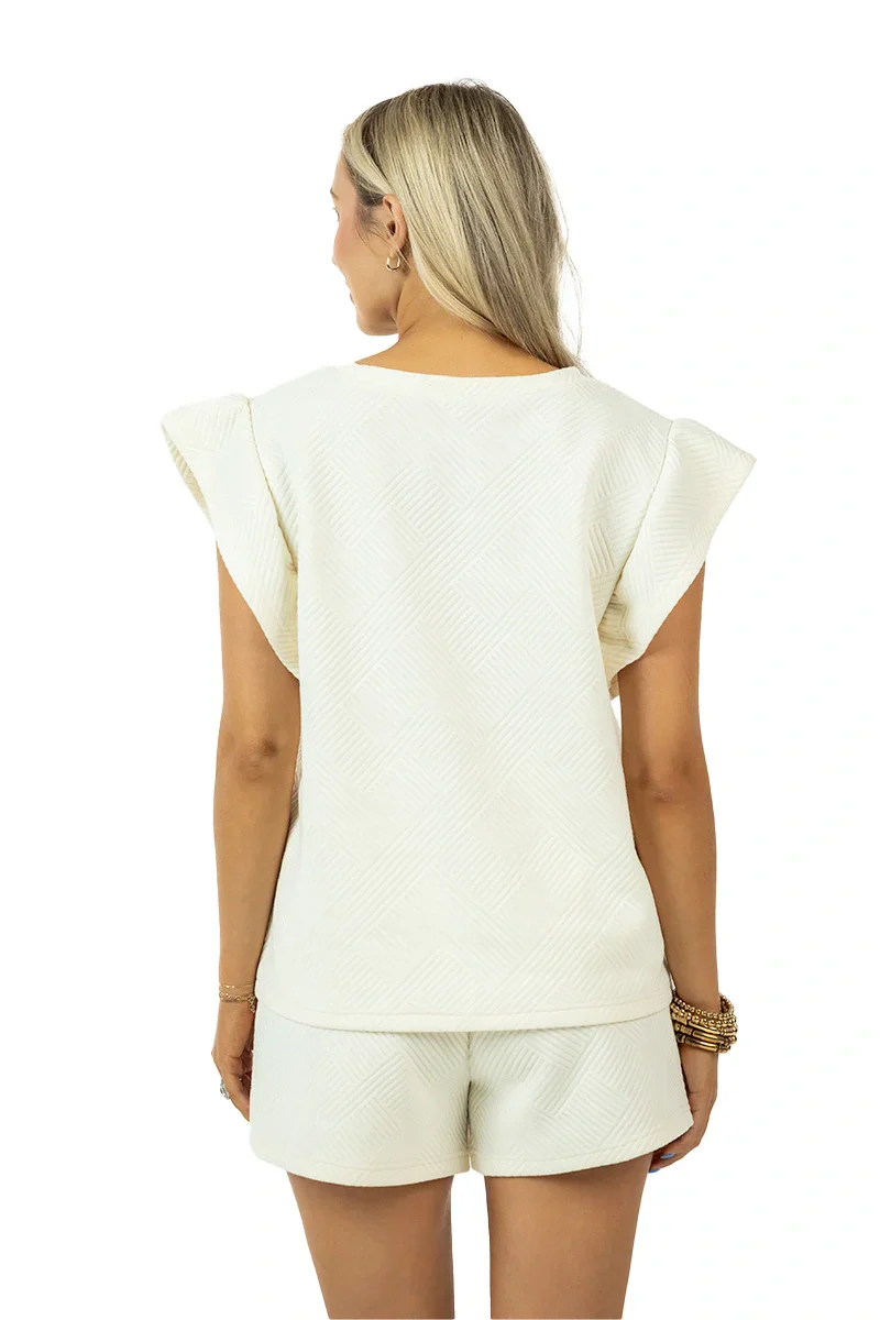 Cream Jacquard Ladies Short Set - Image 6