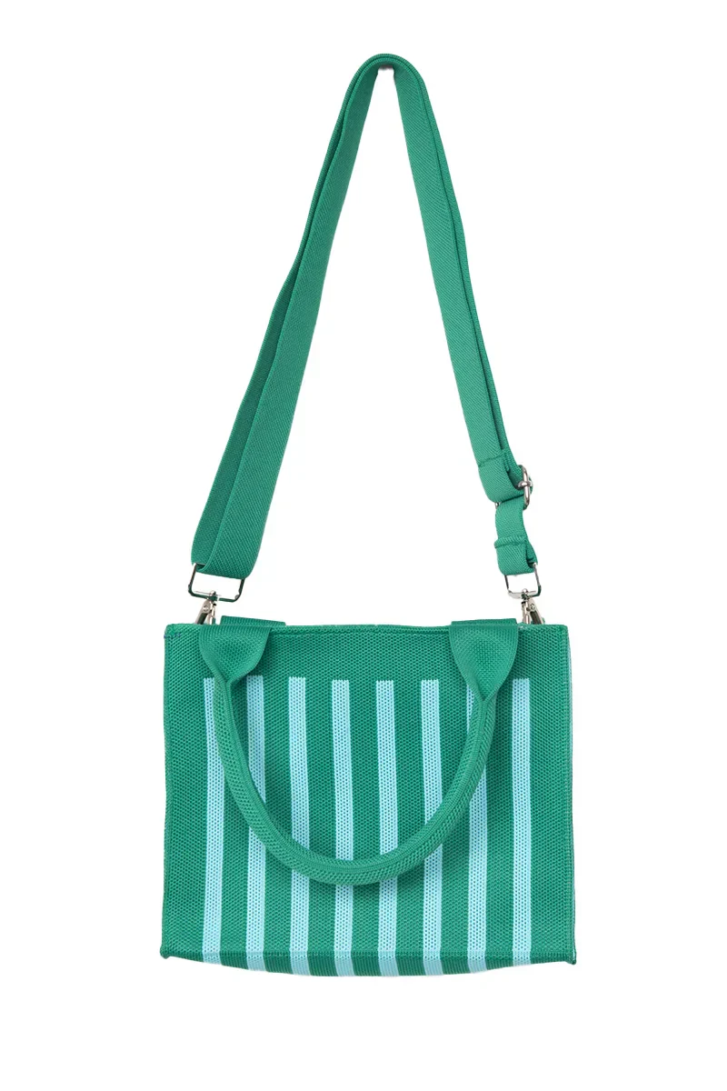 Green Striped Structured Mini Tote Purse - Image 3