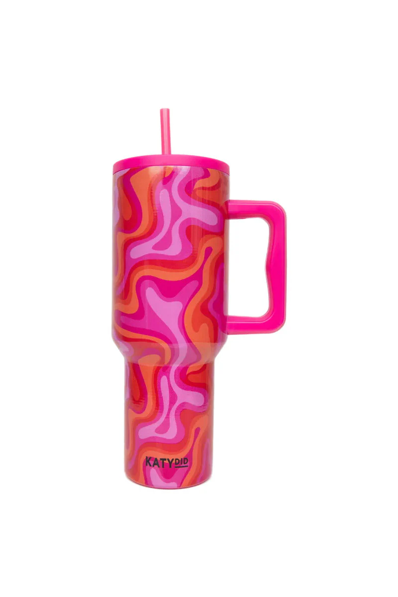 Hot Pink Retro Swirl Tumbler with Handle - Image 3