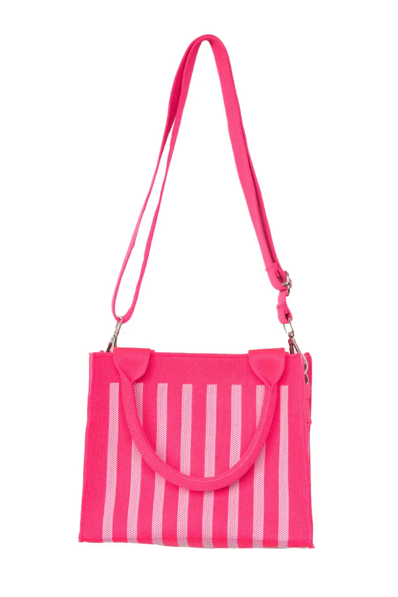Hot Pink Striped Structured Mini Tote - Image 4