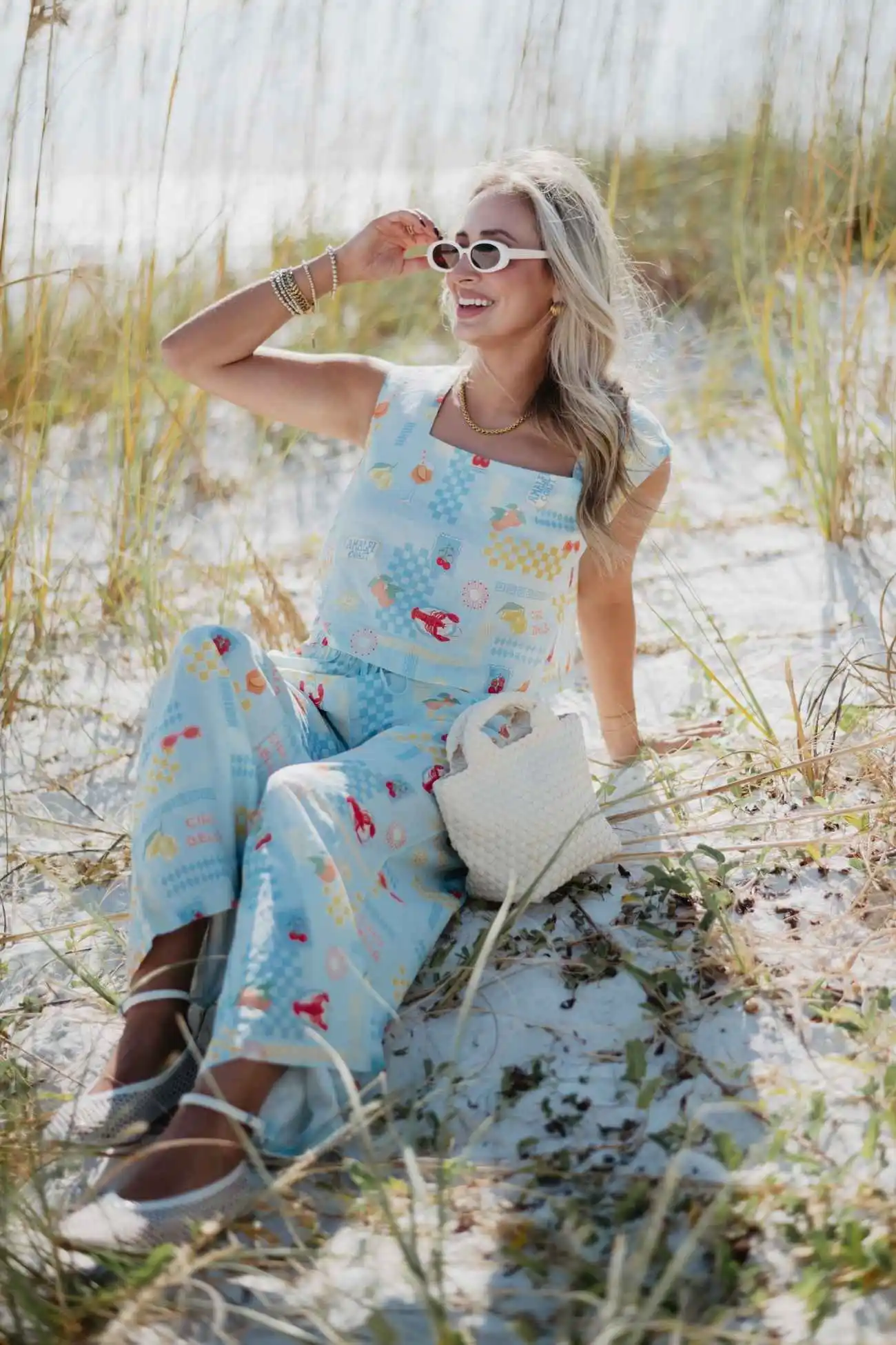 Italian Summer Blue Linen Matching Top And Pants Set