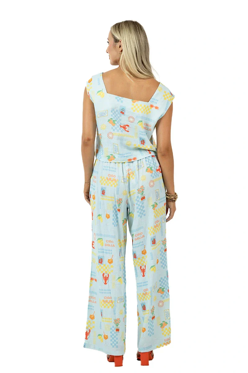 Italian Summer Blue Linen Matching Top And Pants Set - Image 7