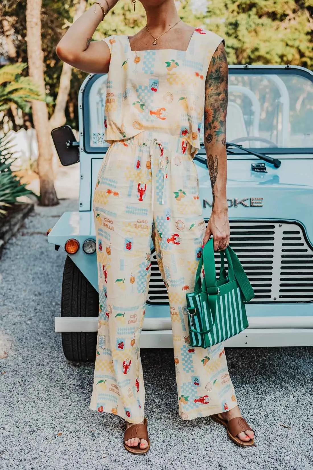 Italian Summer Linen Two-Piece Pant Set (Yellow) - Image 4