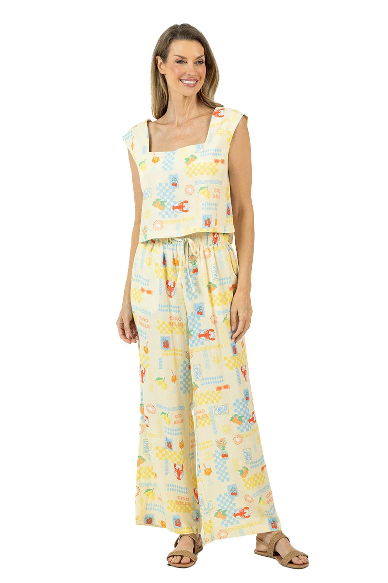 Italian Summer Linen Two-Piece Pant Set (Yellow) - Image 6