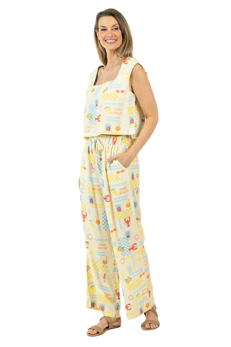 Italian Summer Linen Two-Piece Pant Set (Yellow) - Image 7