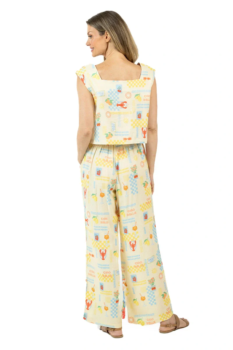 Italian Summer Linen Two-Piece Pant Set (Yellow) - Image 8