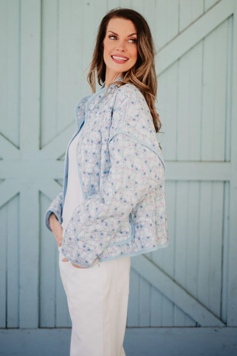 Light Blue Dainty Floral Lightweight Quilted Jacket - Image 3