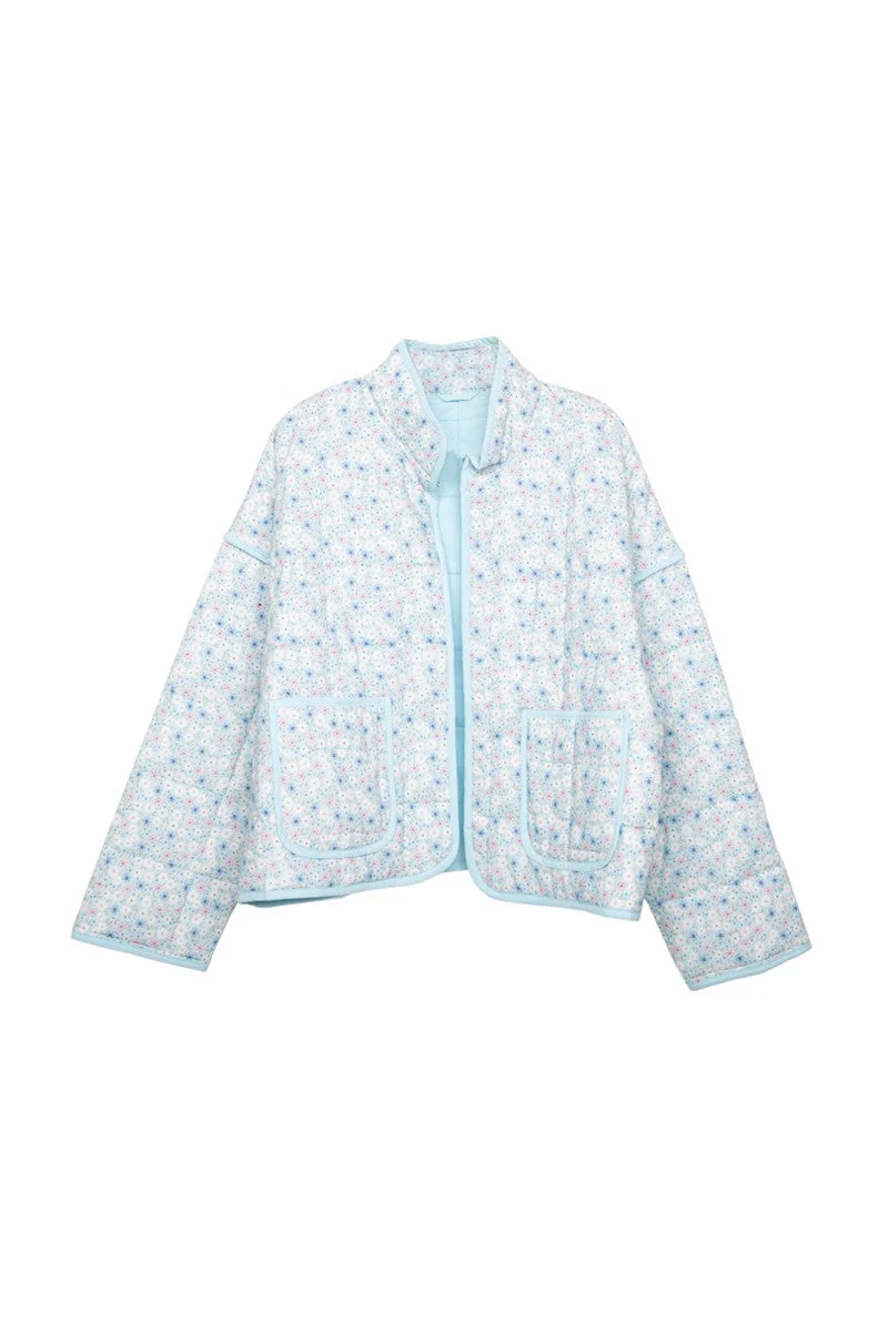 Light Blue Dainty Floral Lightweight Quilted Jacket - Image 5