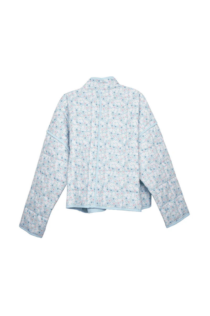 Light Blue Dainty Floral Lightweight Quilted Jacket - Image 6