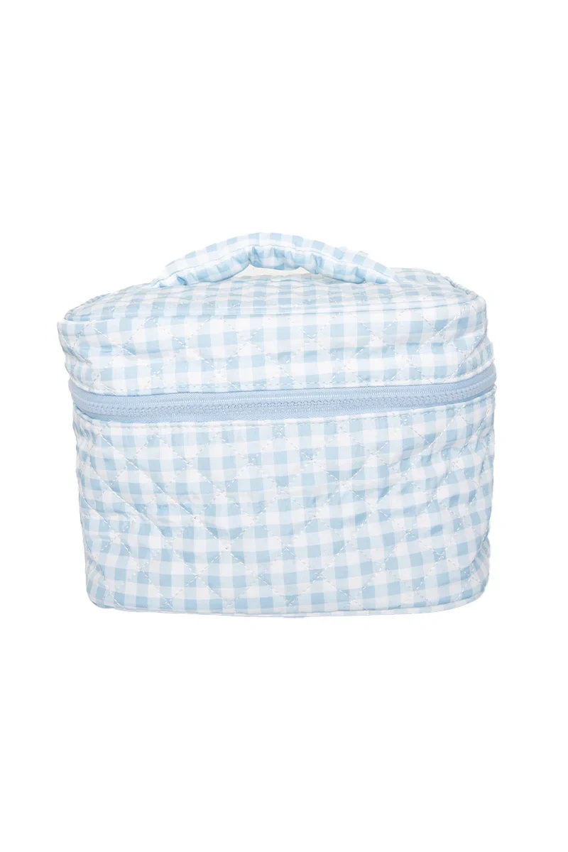 Light Blue Plaid Make Up Bag for Travel - Image 5