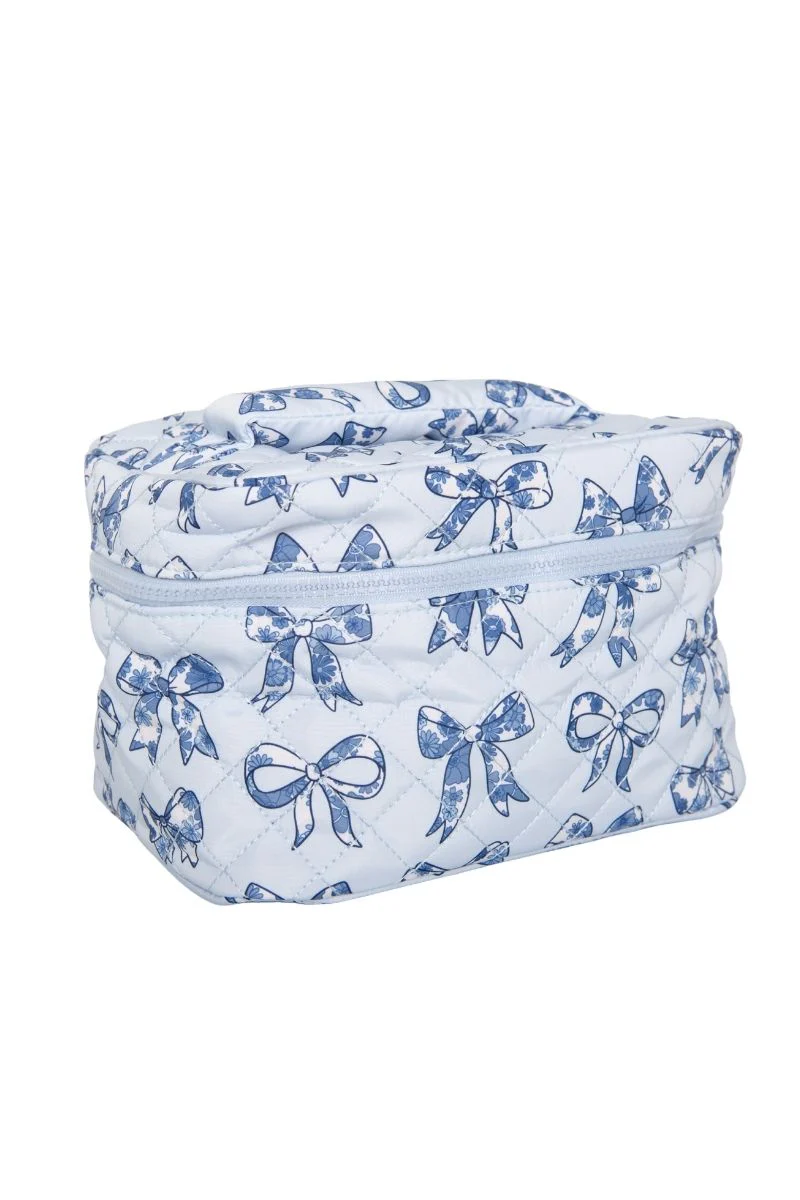 Light Blue Toile Bows Cosmetic Travel Bag - Image 3