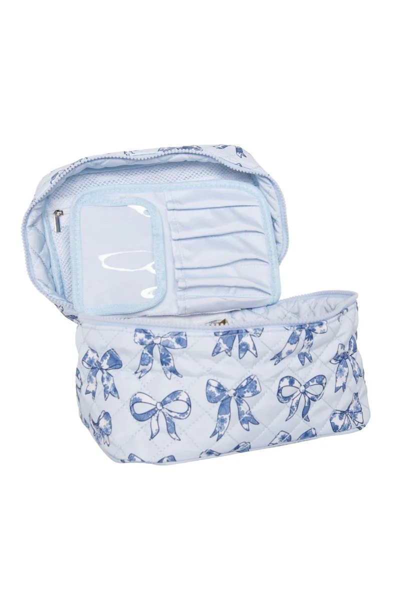 Light Blue Toile Bows Cosmetic Travel Bag - Image 4