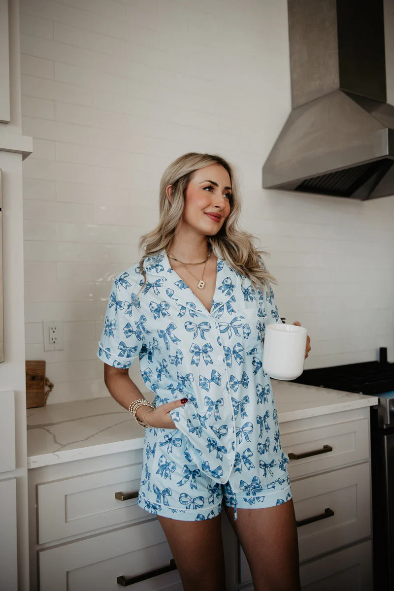 Light Blue Toile Coquette Bows Lounge PJ Set - Image 3