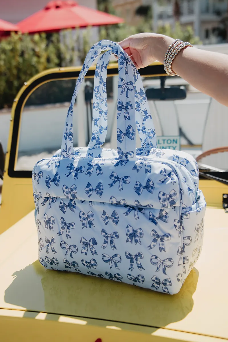 Light Blue Toile Coquette Bows Weekender w/ Pass-Thru Slip - Image 3