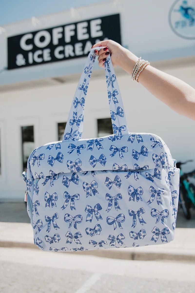 Light Blue Toile Coquette Bows Weekender w/ Pass-Thru Slip - Image 4
