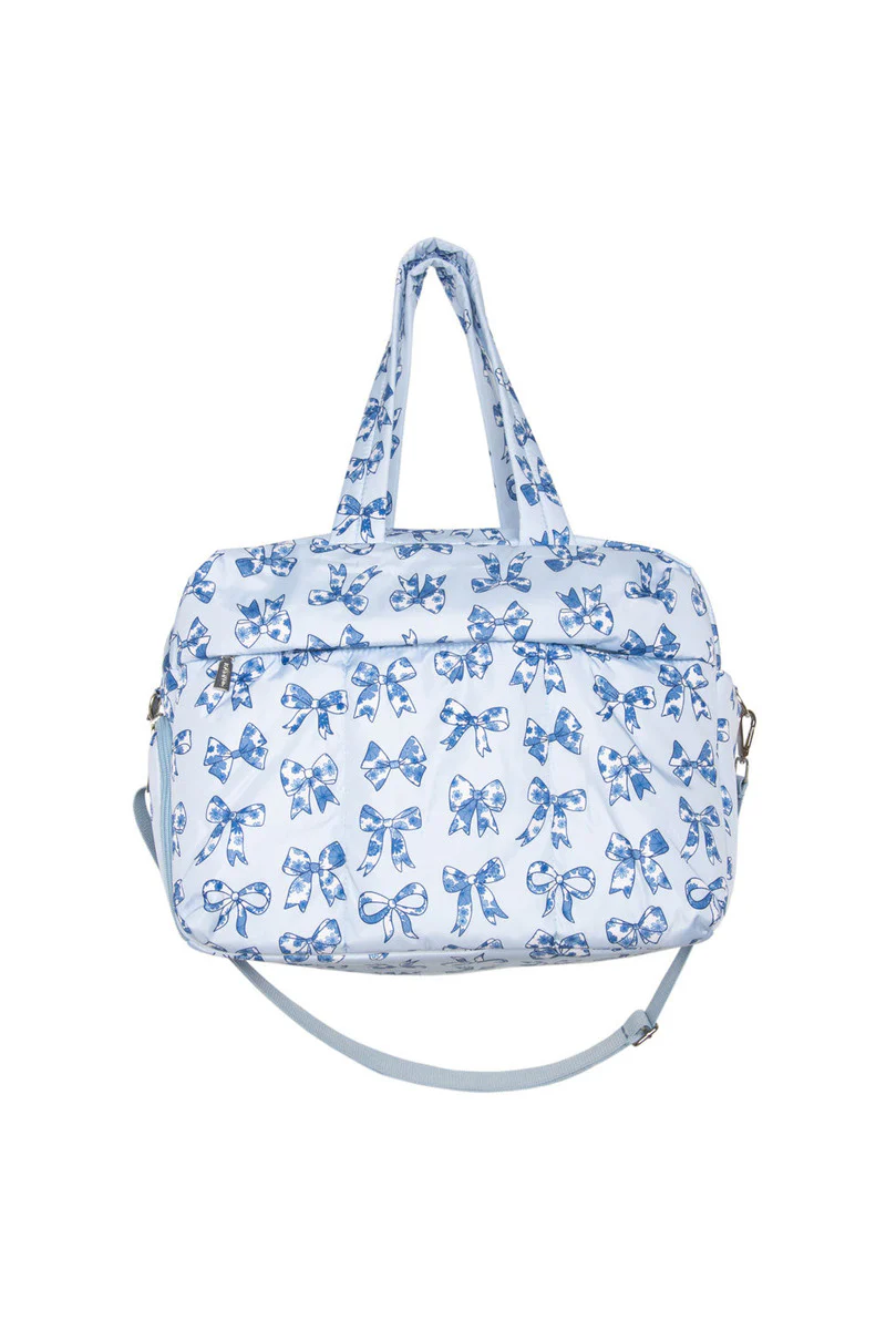 Light Blue Toile Coquette Bows Weekender w/ Pass-Thru Slip - Image 5