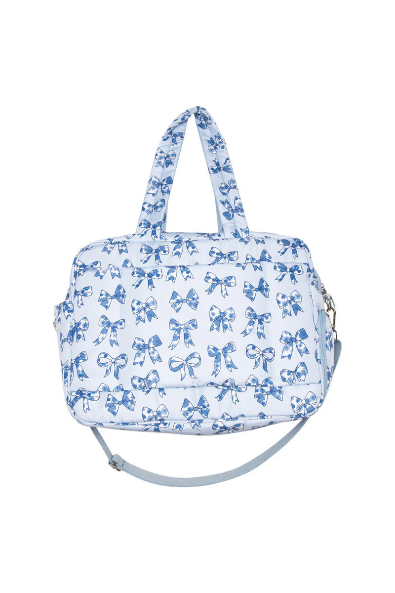 Light Blue Toile Coquette Bows Weekender w/ Pass-Thru Slip - Image 6