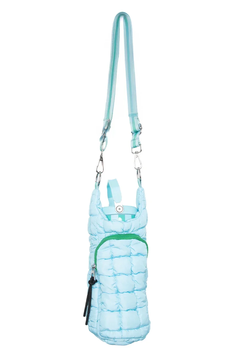 Light Blue Water Bottle Carrier Bag with Strap - Image 3