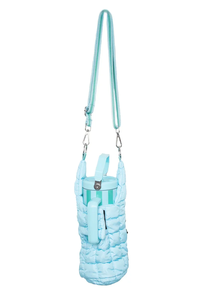 Light Blue Water Bottle Carrier Bag with Strap - Image 4