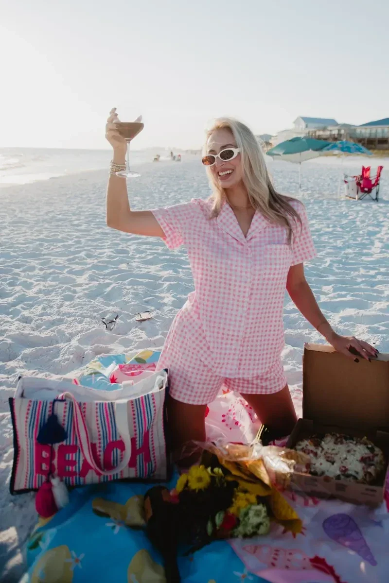 Light Pink Plaid Pajama Set - Image 3