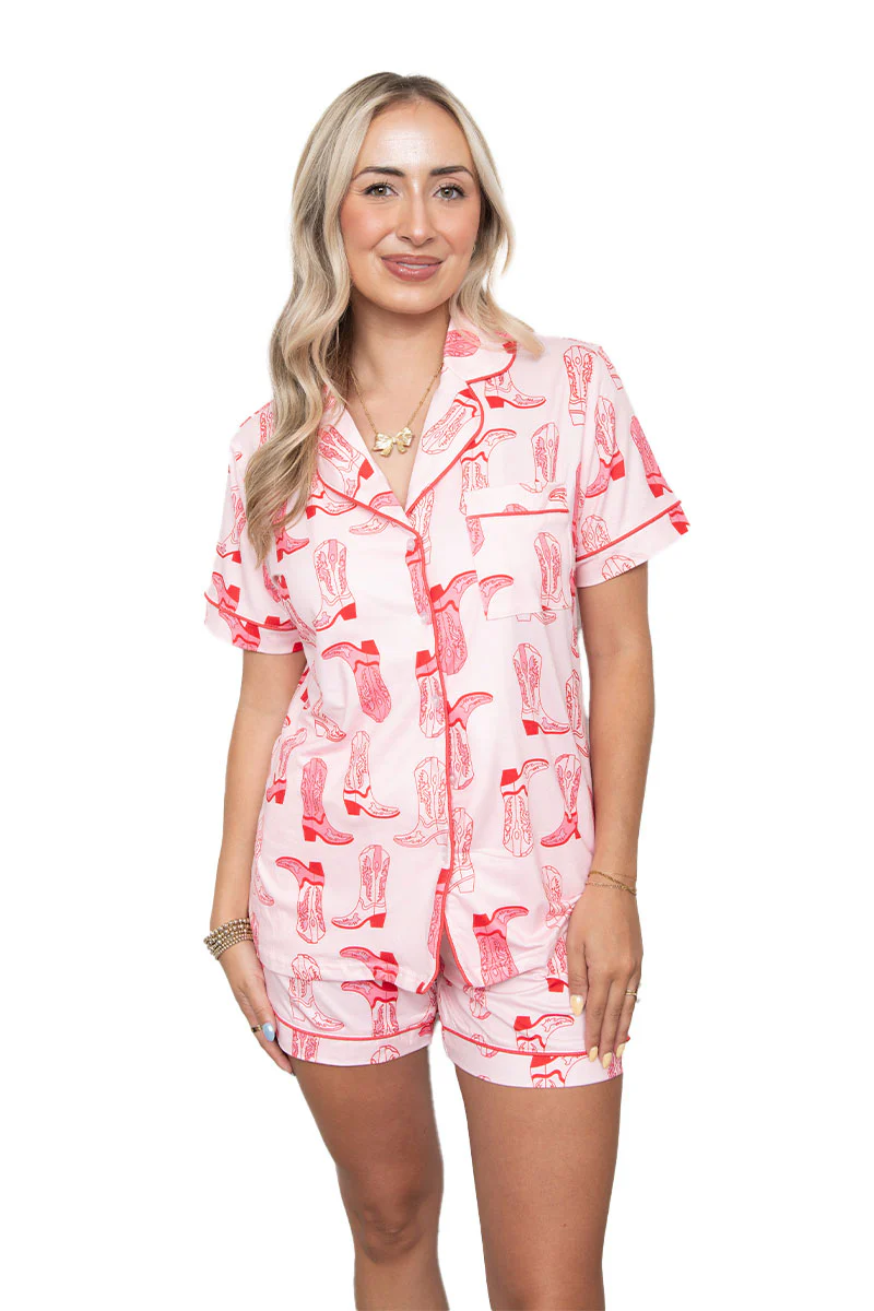 Light Pink Western Boots All Over PJ Short Set - Image 3