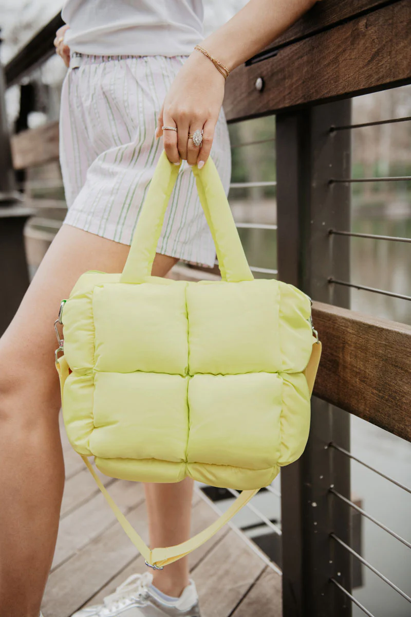 Lime Yellow Mini Puffer Tote Bag for Women - Image 3