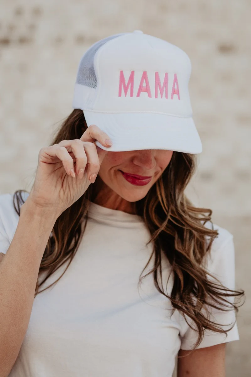 MAMA (Pink and White) Foam Snapback Hat - Image 4