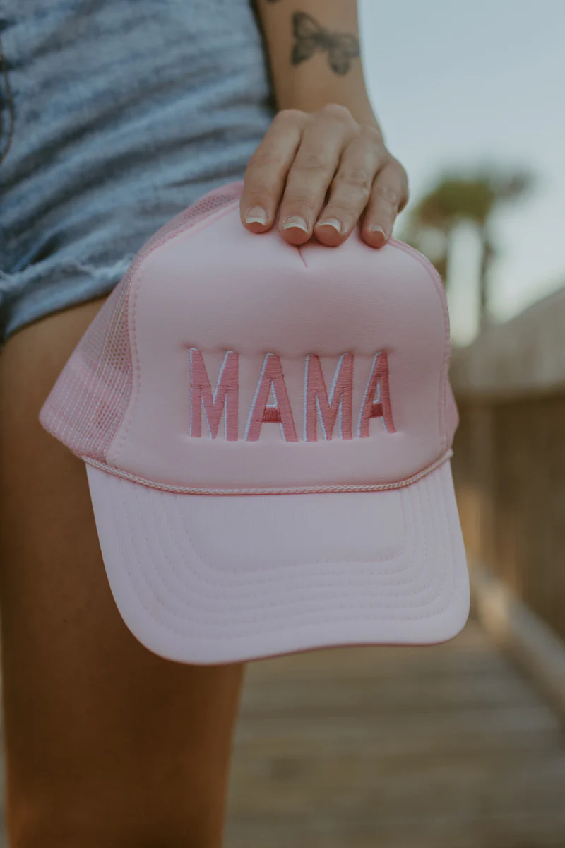 MAMA (Pink and White) Foam Snapback Hat - Image 5